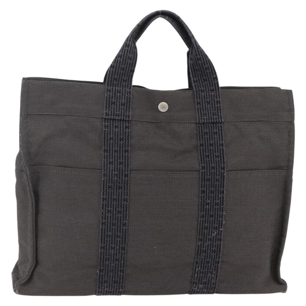 HERMES Her Line MM Hand Bag Canvas Gray Auth hk3127